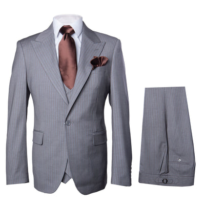 Rossi Man Grey Stripe Slim 3 Piece Suit