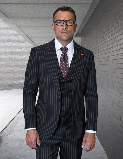 Pleated Grey Pinstripe Wool Suit with Vest
