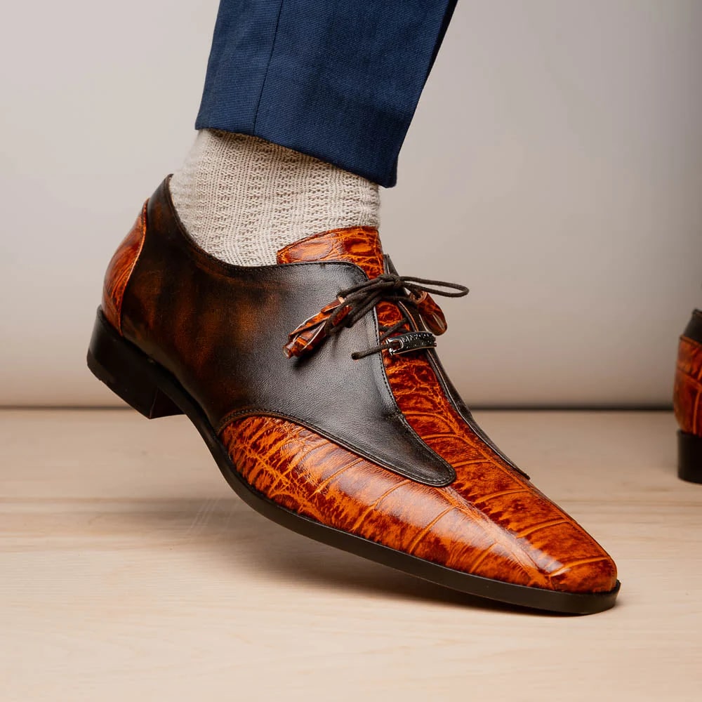 Marco Di Milano Alligator & Calfskin Brandy Oxfords