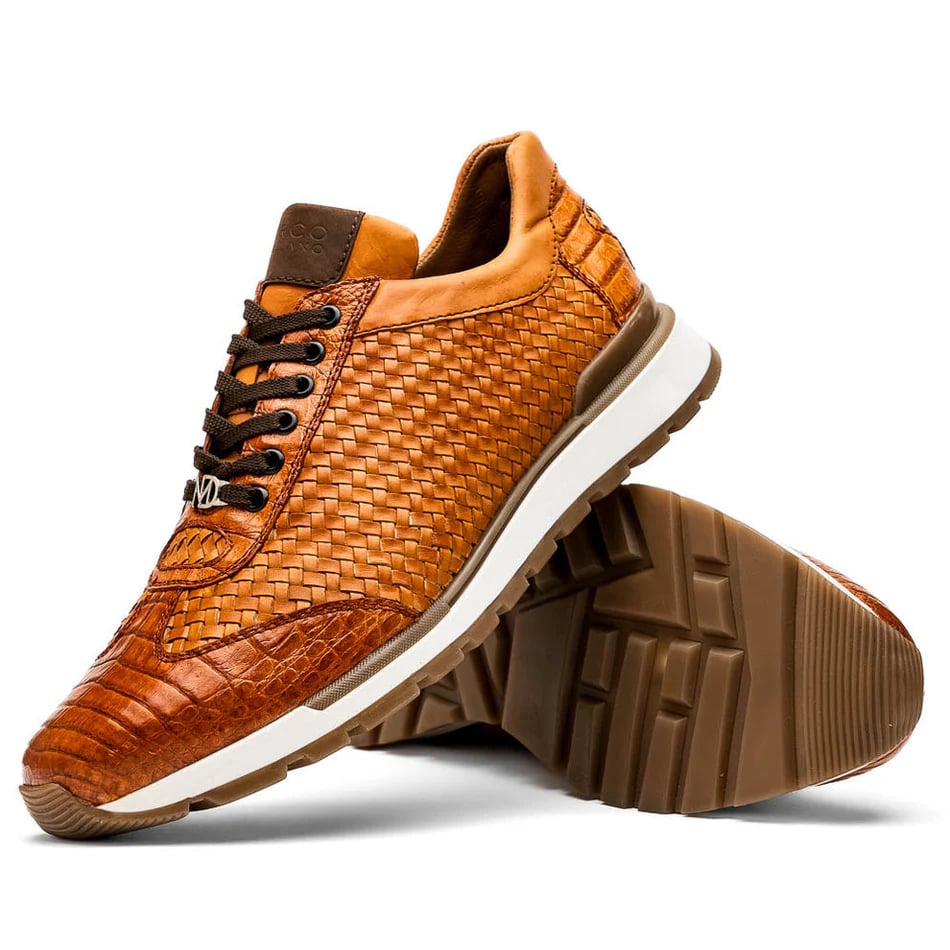 Roma Brandy Exotic Crocodile & Woven Leather Sneakers