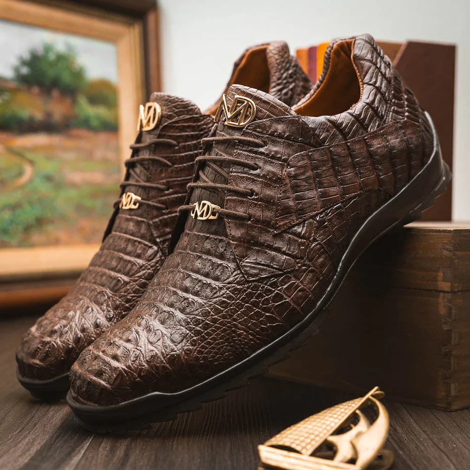 Kratos Brown Caiman Crocodile Sport Sneakers