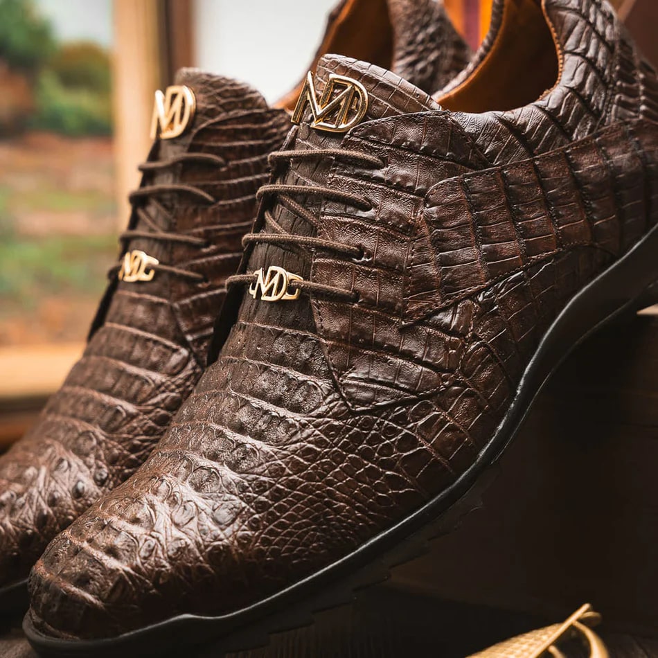 Kratos Brown Caiman Crocodile Sport Sneakers