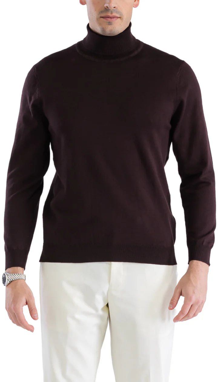 Brown Pullover Turtleneck Sweater for Men