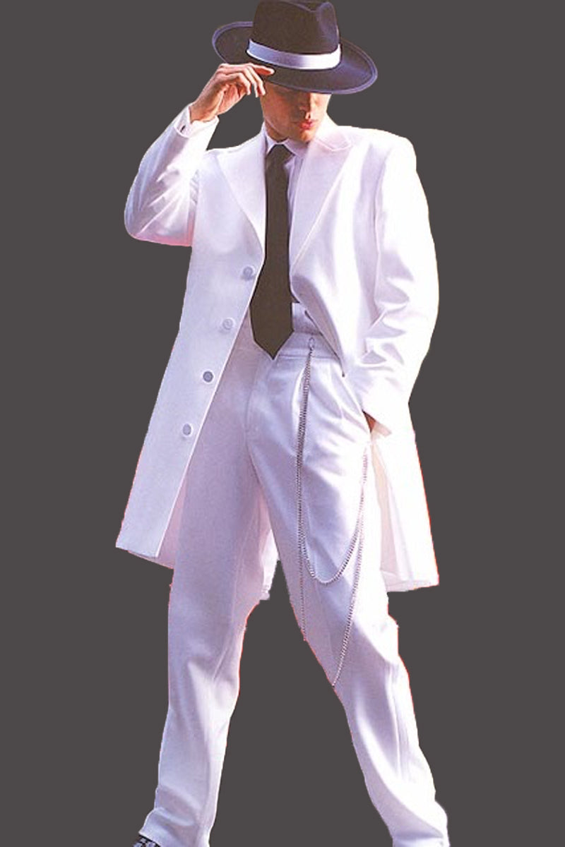 Mens Long Vested Gangster Zoot Suit Tuxedo In White
