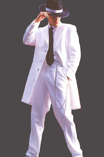 Mens Long Vested Gangster Zoot Suit Tuxedo In White