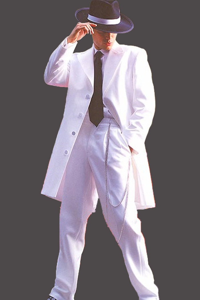 Mens Long Vested Gangster Zoot Suit Tuxedo In White