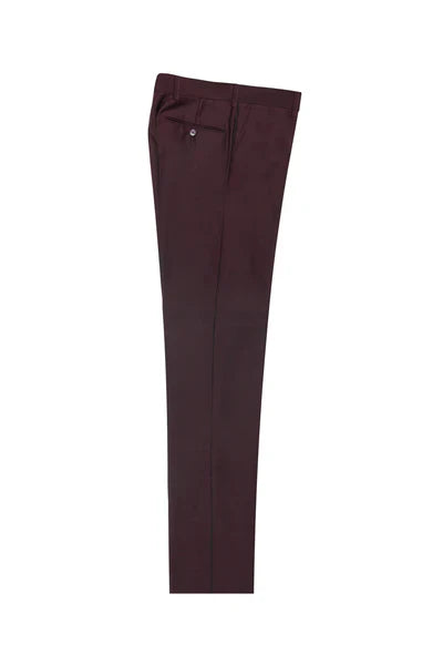Burgundy Flat Front Wool Dress Pants by Tiglio Luxe