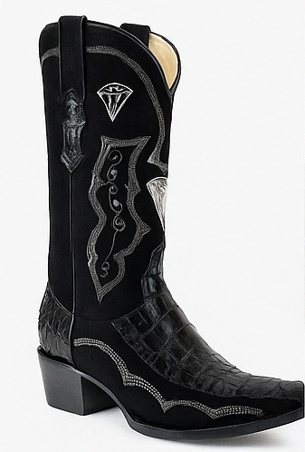 Men's Bota Imitacion Coco Panza Negro Mexican Cowboy Boot For Men