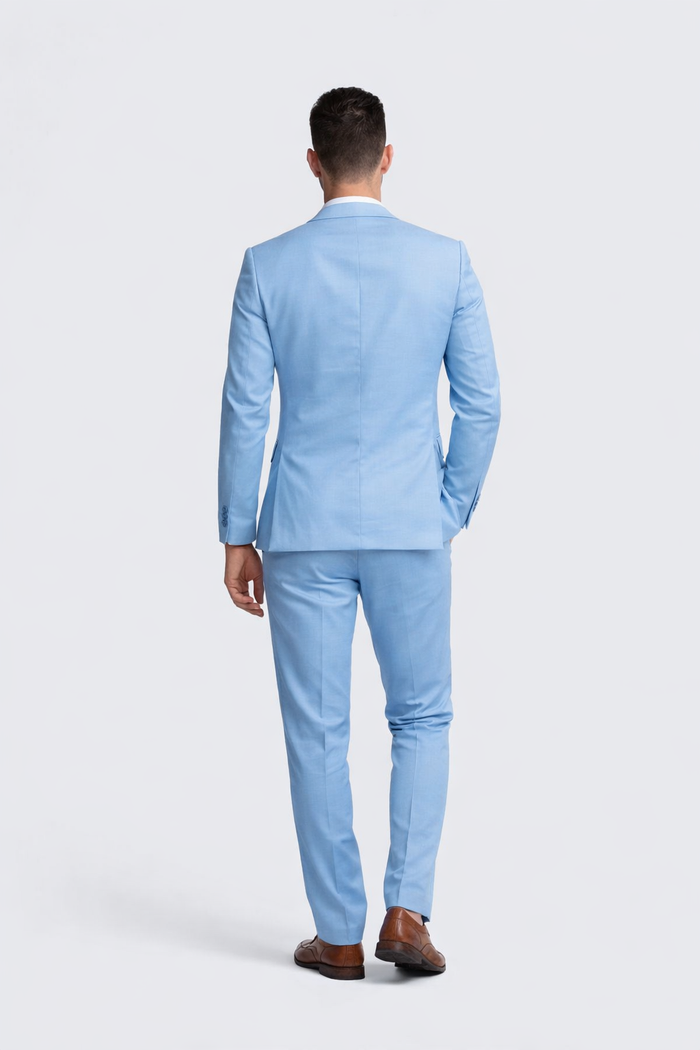 Baby Blue Linen Slim Fit Suit Two Piece Set