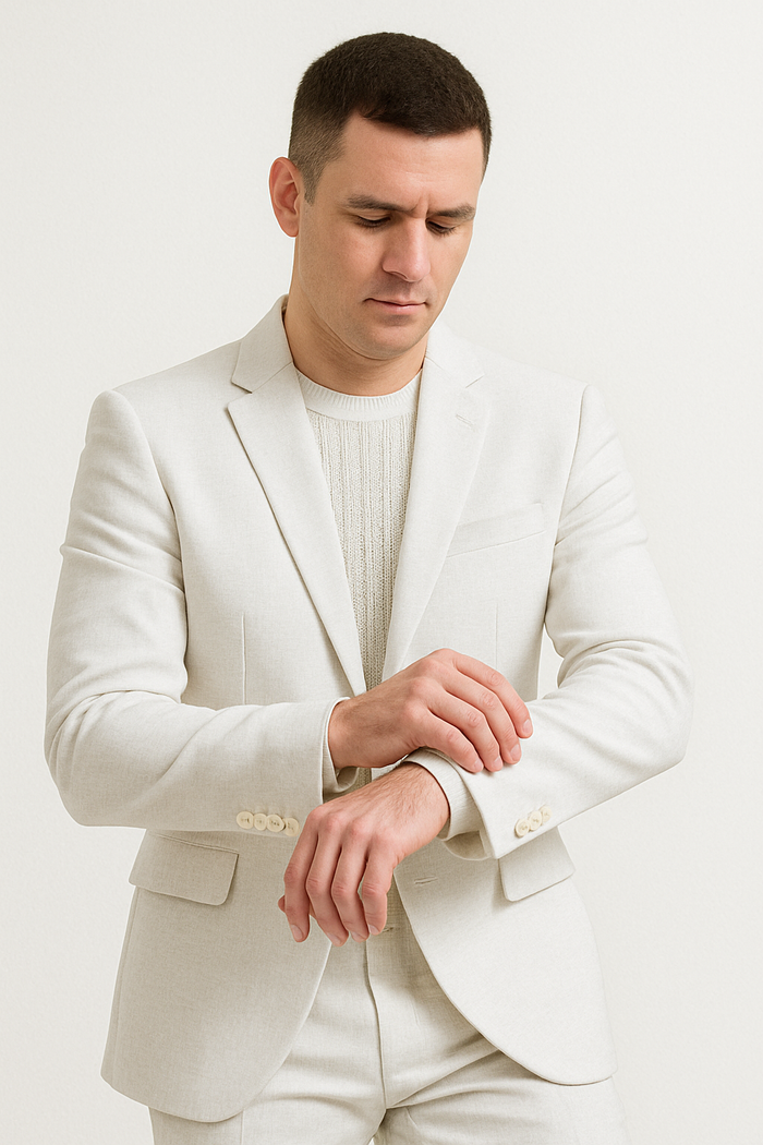 Two Piece Linen Suit Hybrid Fit No Collar