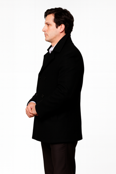 Men's Black Six Button Double Breasted Cheap Priced Mens Wool Peacoat Jacket