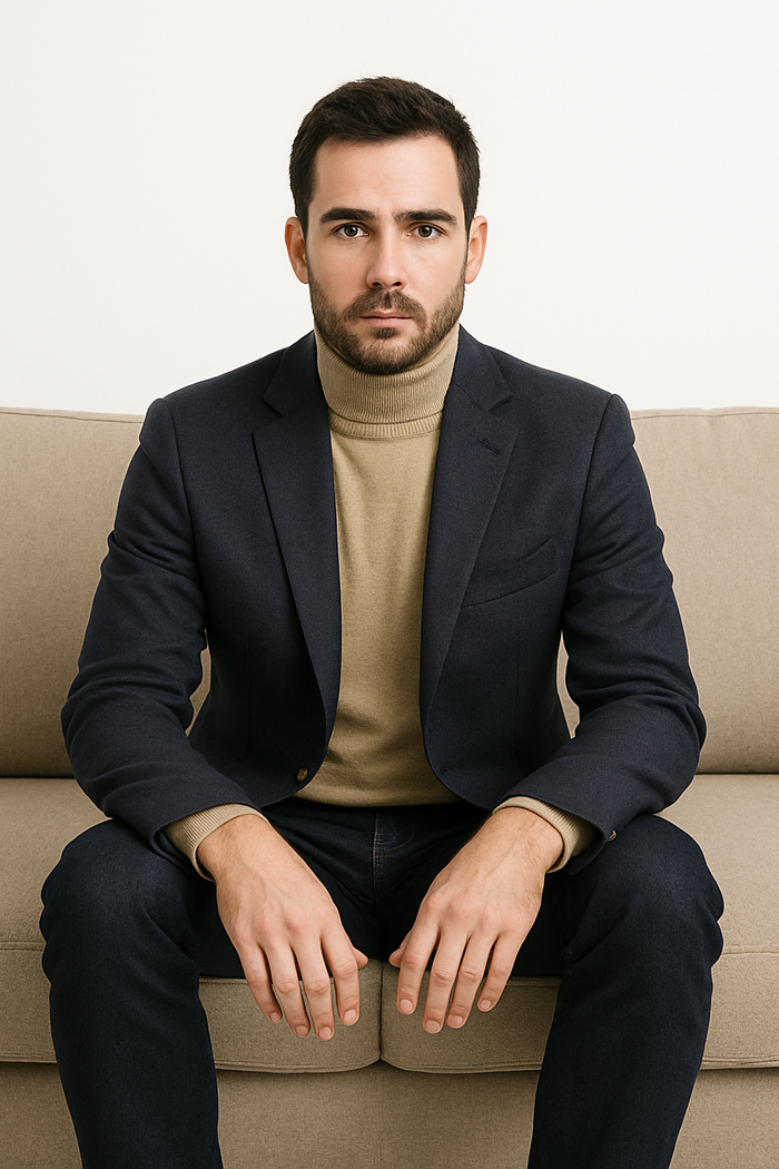 Navy Cashmere Two Button Jacket with Notch Lapel