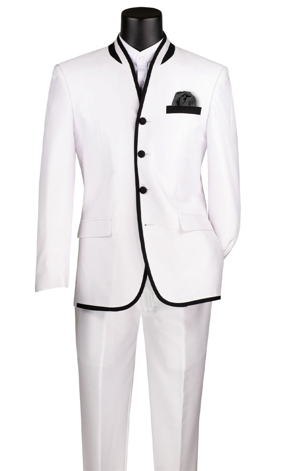 Banded Collar Slim Fit Sharkskin Suit White
