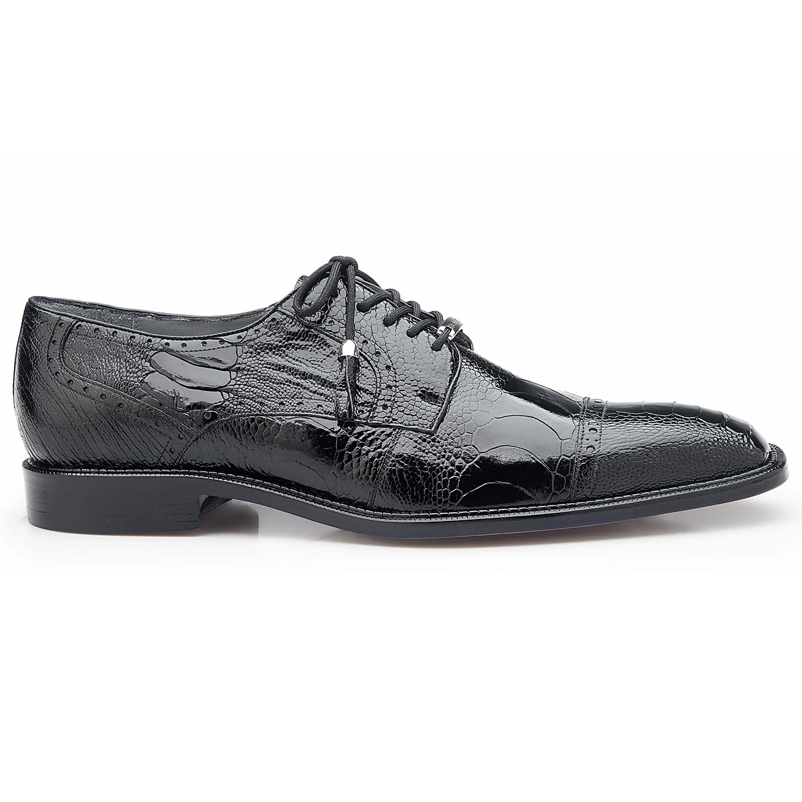Belvedere Batta Ostrich Cap Toe Shoe Black