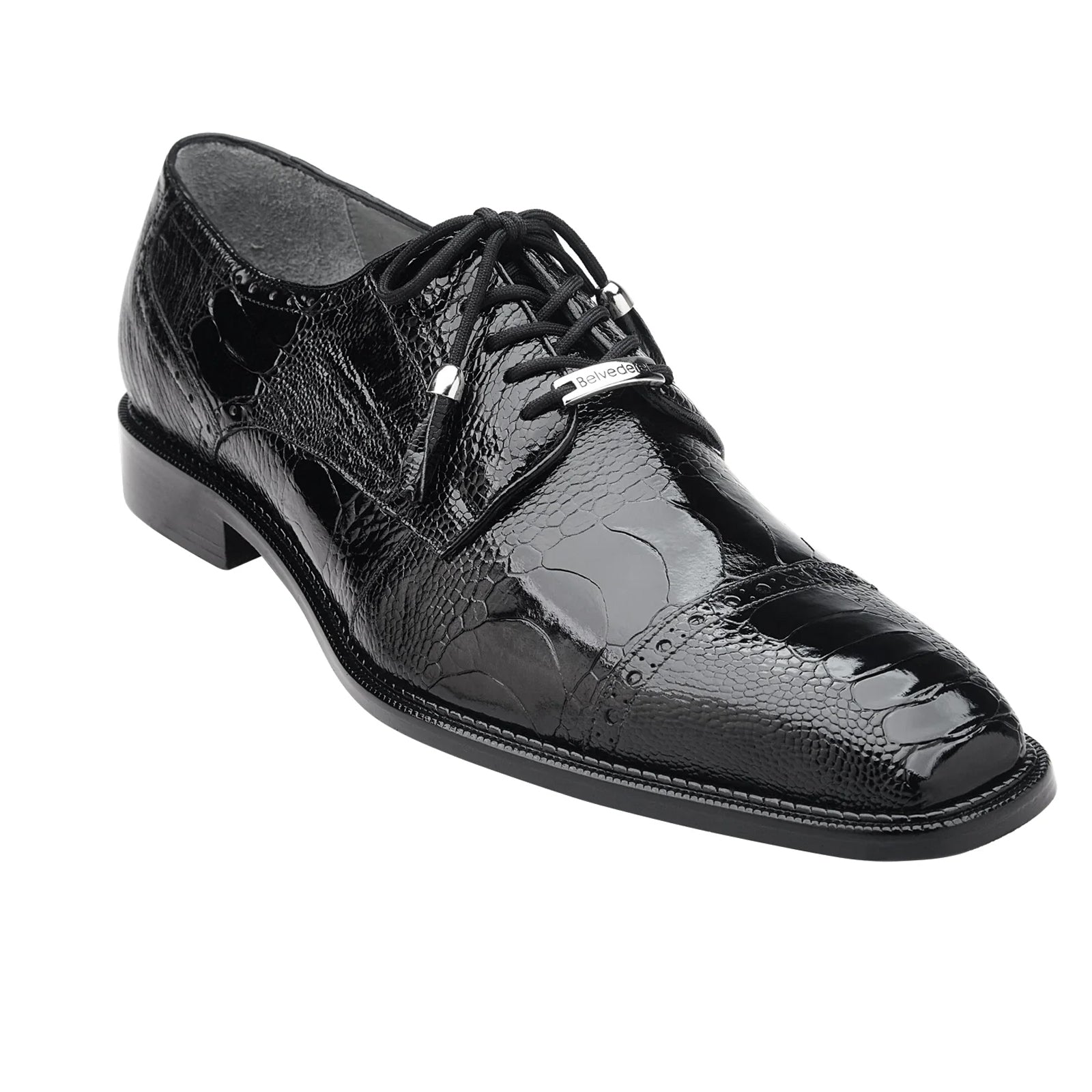 Belvedere Batta Ostrich Cap Toe Shoe Black