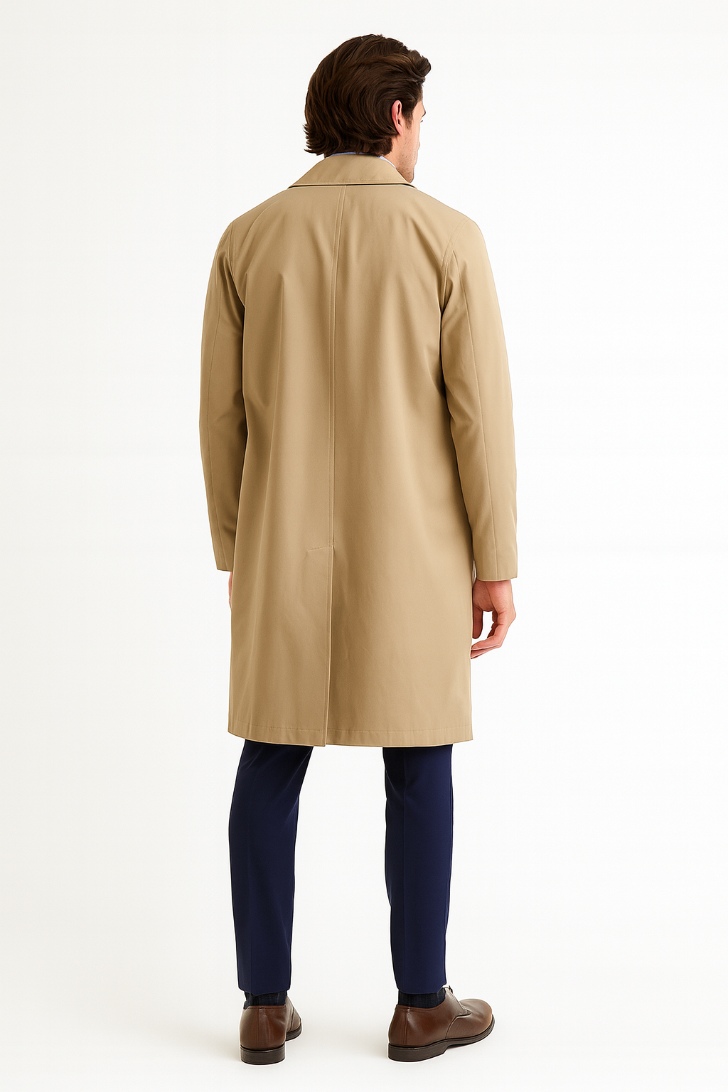Men's Classic Beige Trench Coat Button Long Overcoat