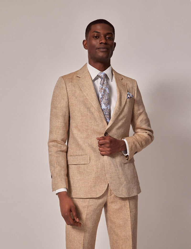 Men's Summer Linen Suit in Beige Herringbone