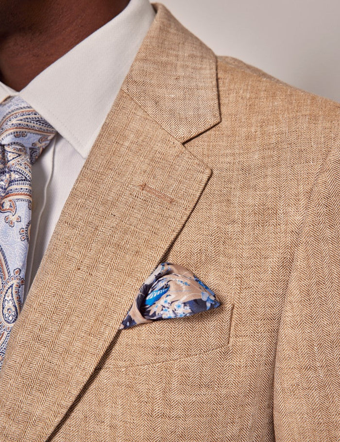 Men's Summer Linen Suit in Beige Herringbone