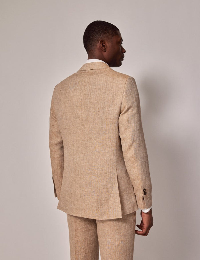 Men's Summer Linen Suit in Beige Herringbone