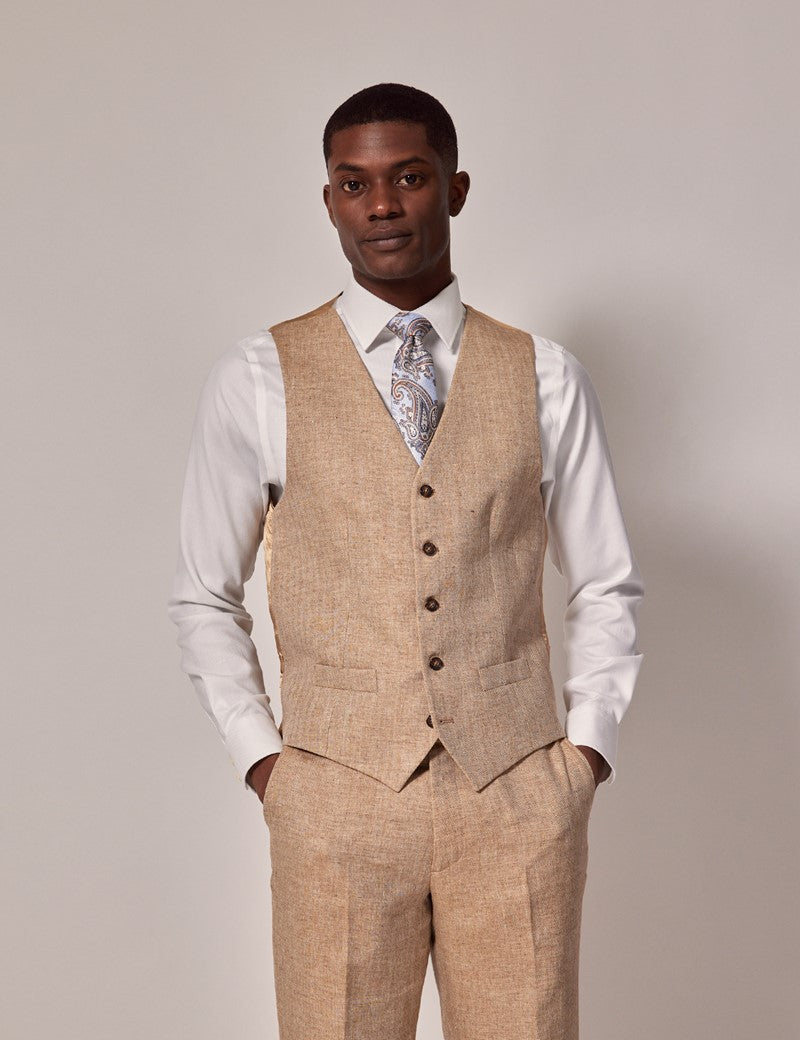 Men's Beige Linen Beach Wedding Suit