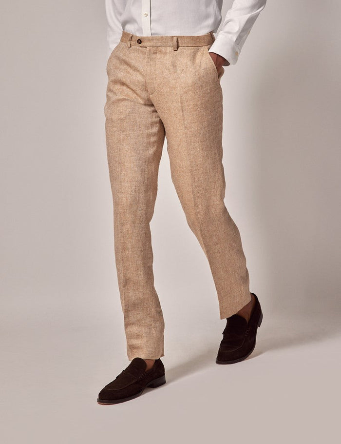 Men's Summer Linen Suit in Beige Herringbone