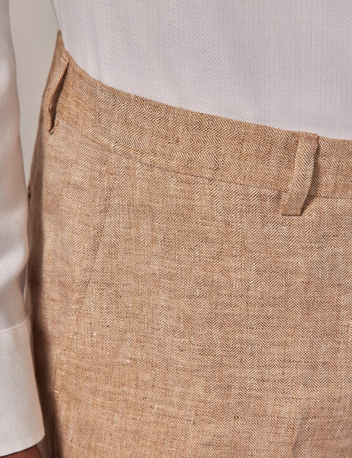 Men's Summer Linen Suit in Beige Herringbone