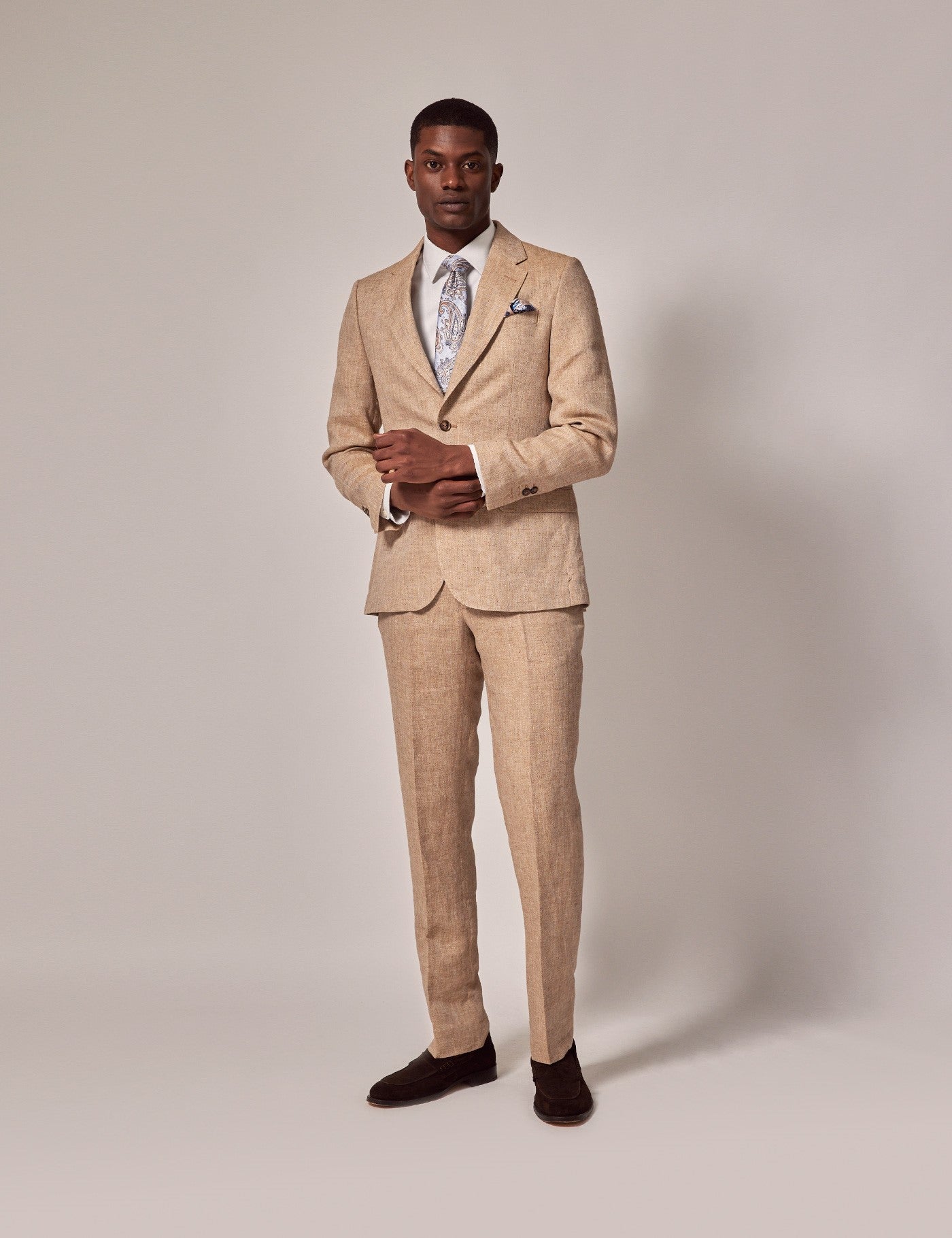 Men's Summer Linen Suit in Beige Herringbone
