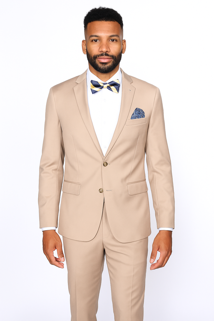Rossiman Rossi Beige Slim Fit Suit - Skinny Tailored