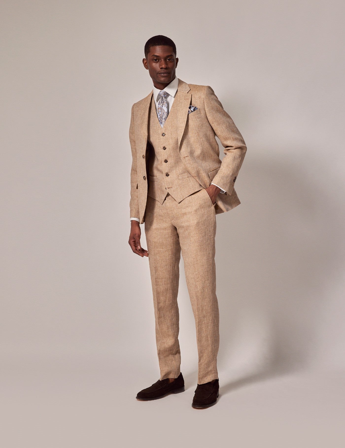 Men's Beige Linen Beach Wedding Suit