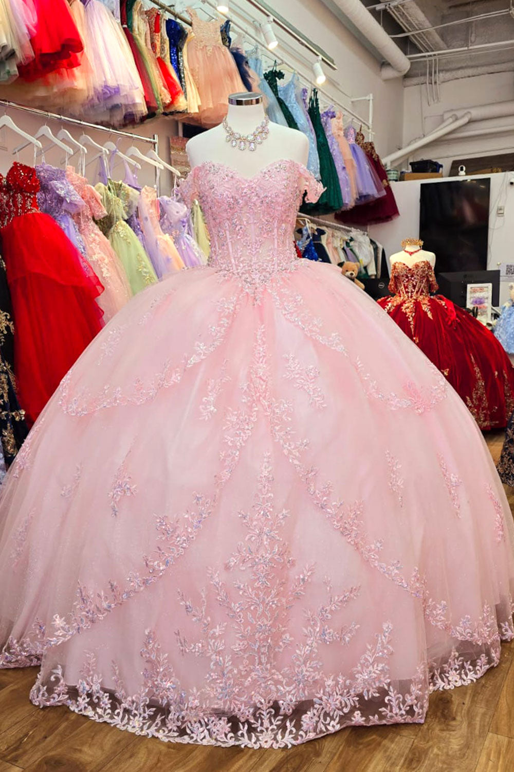 Off Shoulder Corset Ball Gown by Bella Princess PQ1060