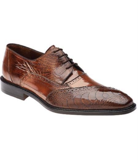 Men's Authentic Genuine Skin Italian Nino Eel & Ostrich Shoes Antique Camel Mens Ostrich Skin Shoes