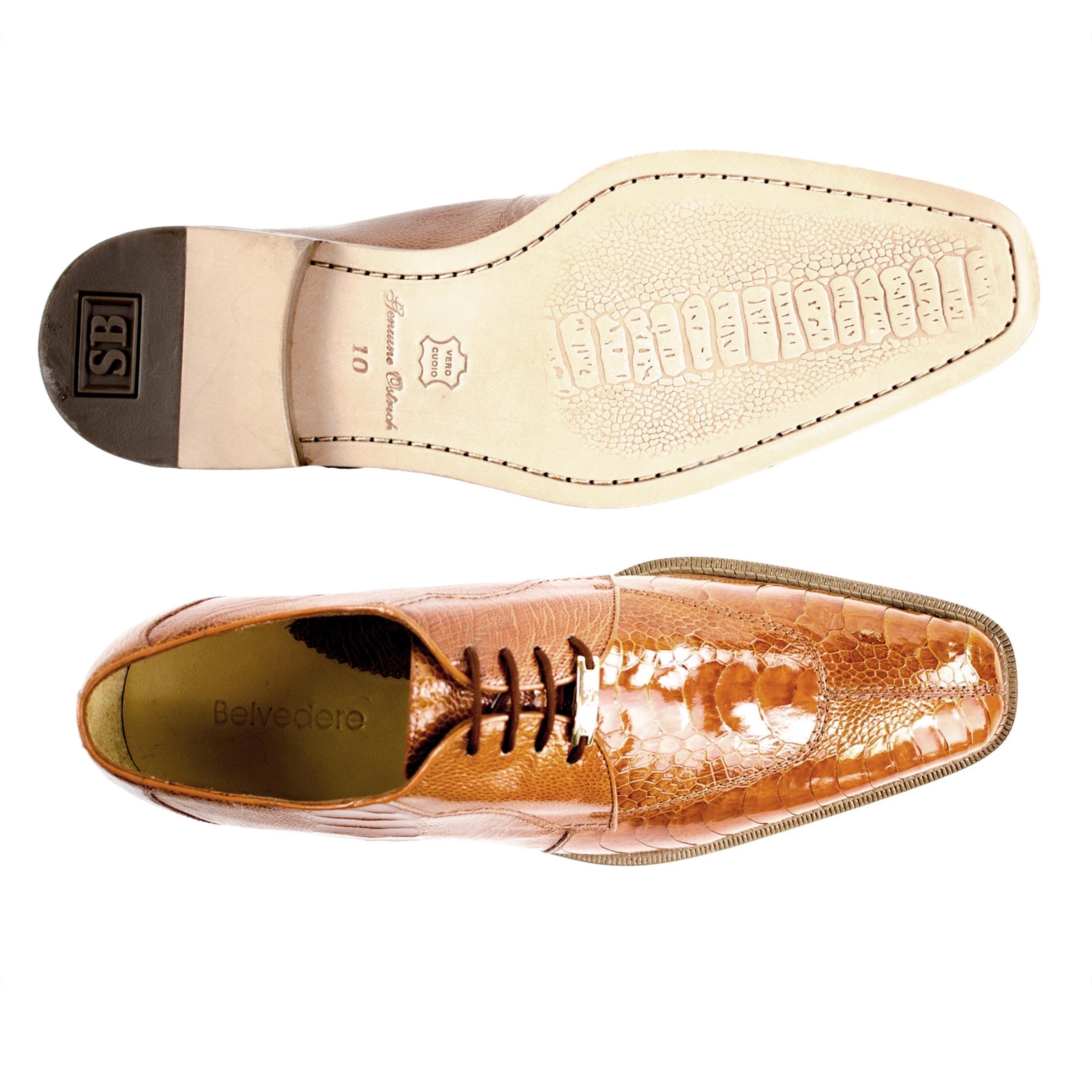 Belvedere Siena Ostrich Leg Split Toe Dress Shoe Tan