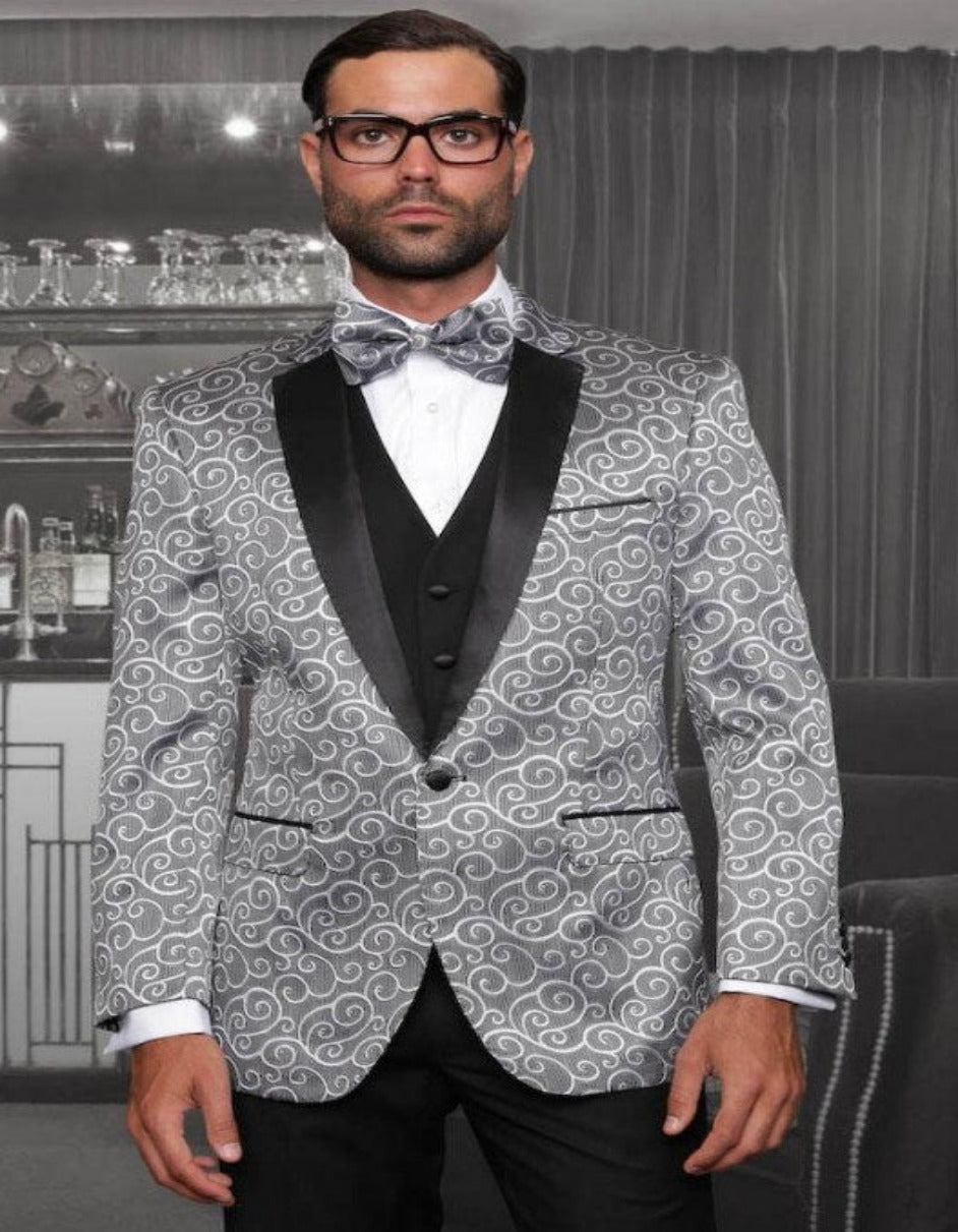 Silver Paisley Tuxedo Dinner Jacket - Big & Tall