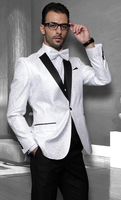 Paisley White Dinner Jacket for Big and Tall