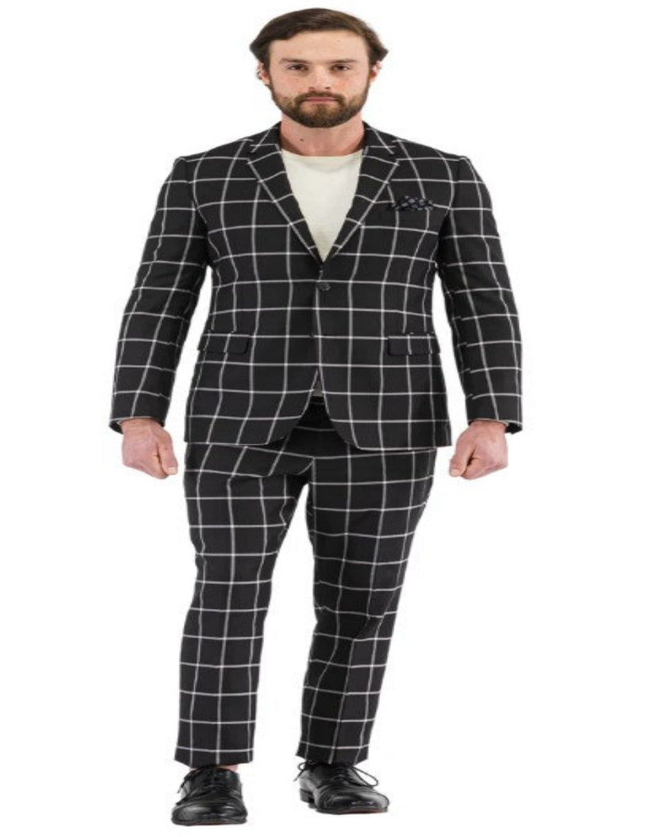 Mens Black Windowpane Plaid Suit with Vest