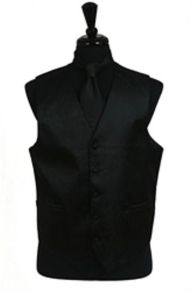 Tuxedo Vest - Wedding Vest Black paisley tone on tone Waist coat Tie Set - Men's Neck Ties - Mens Dress Tie - Trendy Mens Ties