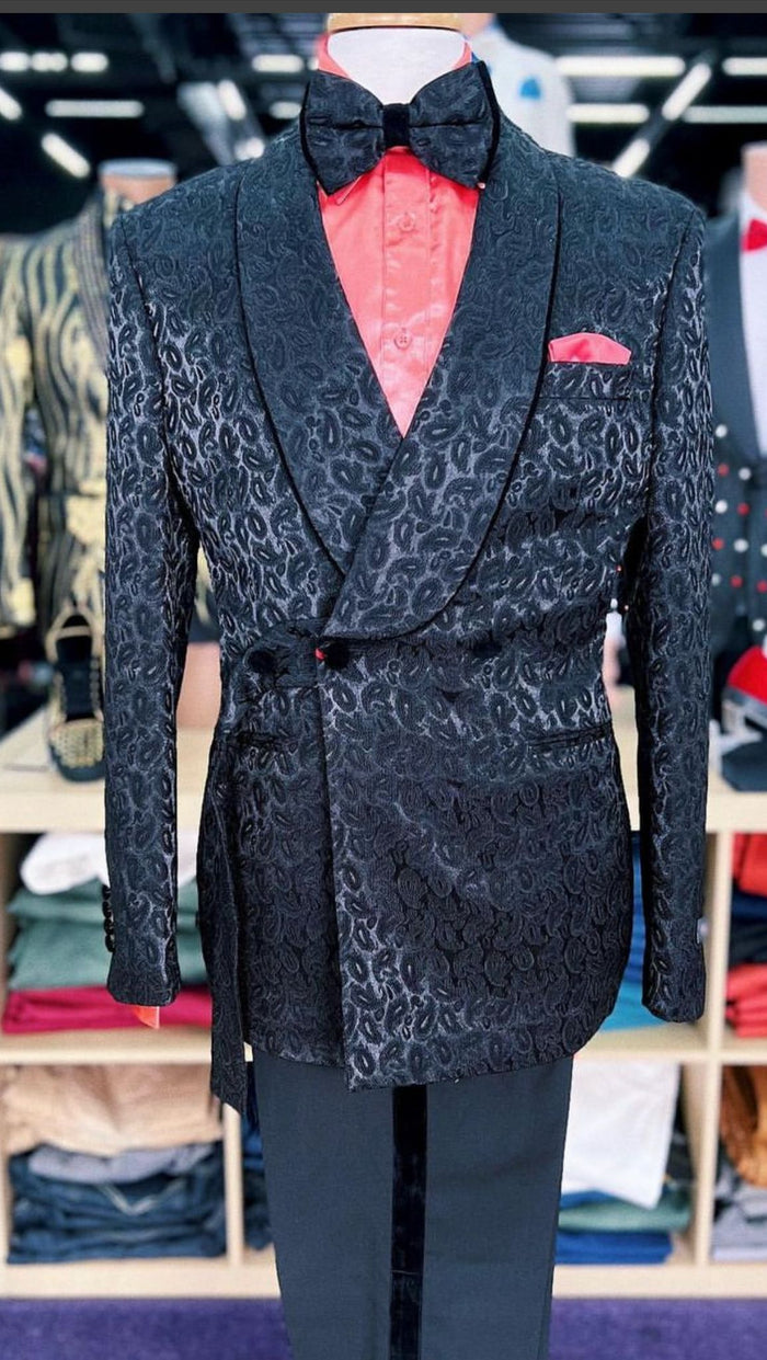 Black Paisley Double-Breasted Tuxedo Jacket