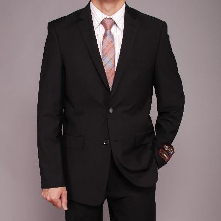slim fit dress slacks Vannucci Milano Navy Stretch Cotton Dress Shirt New Slim Fit 14.5 main image 0