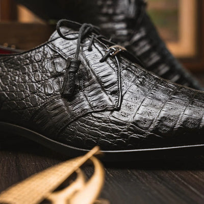 Lacio Black Caiman Crocodile Dress Derby Oxfords