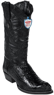 Wild West Black J-Toe caiman ~ World Best Alligator ~ Gator Skin Hornback Cowboy Boots