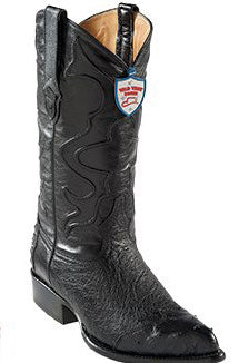 Wild West Black J-Toe Smooth Ostrich Wing Tip Cowboy Boots - Botas De Avestruz