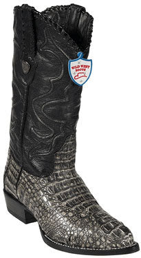 Wild West Rustic Black J-Toe Caiman ~ World Best Alligator ~ Gator Skin Hornback Cowboy Boots