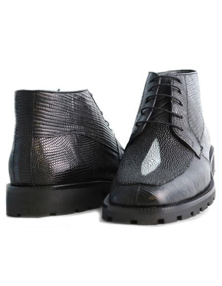Los Altos Boots Men's Black Stylish Genuine Lizard & Stingray mantarraya skin Hornback Classic Dress Ankle Botas de mantarraya - Mantarraya boots