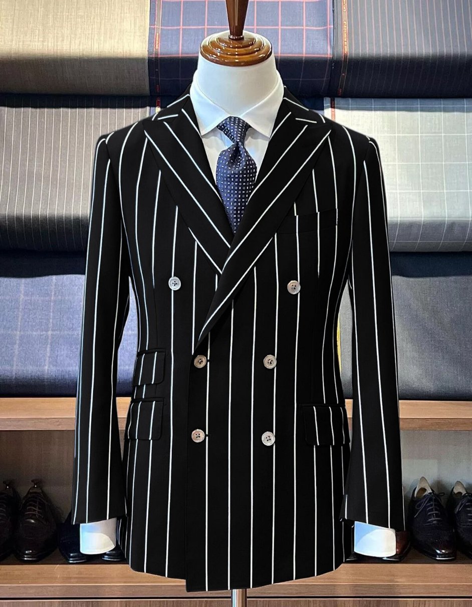 Black Pinstripe Double Breasted Gangster Suit