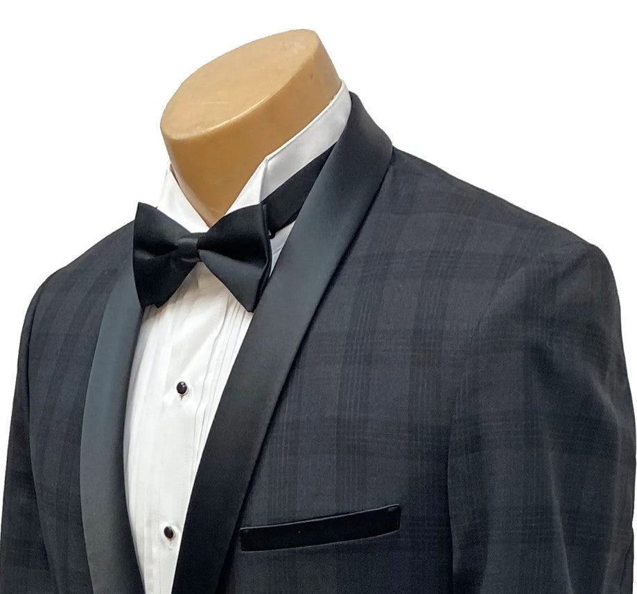 Slim Black Plaid Tuxedo Jacket by Rossiman