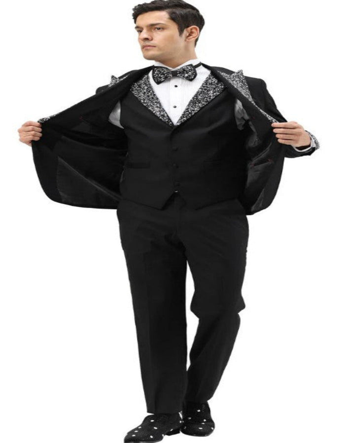 Men’s Black Rhinestone Sequin Lapel Prom Tuxedo – Elegant Party & Wedding Suit