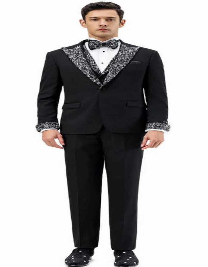 Men’s Black Rhinestone Sequin Lapel Prom Tuxedo – Elegant Party & Wedding Suit