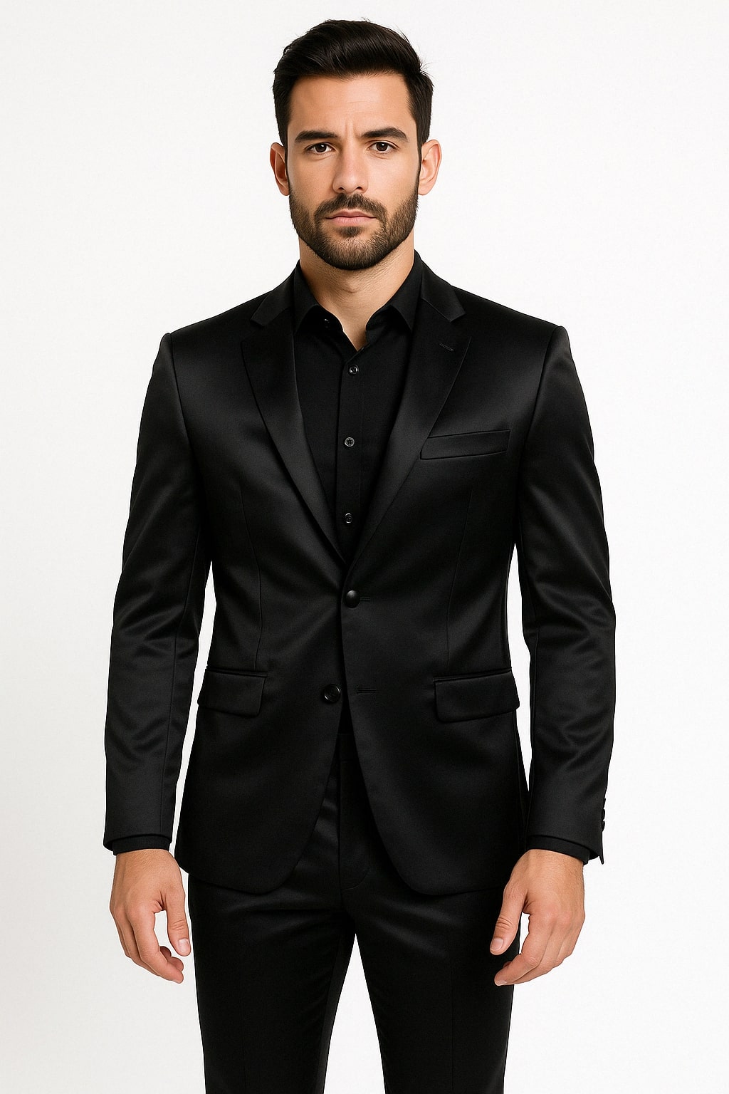 Black Satin Flex Slim Fit Two-Piece Suit