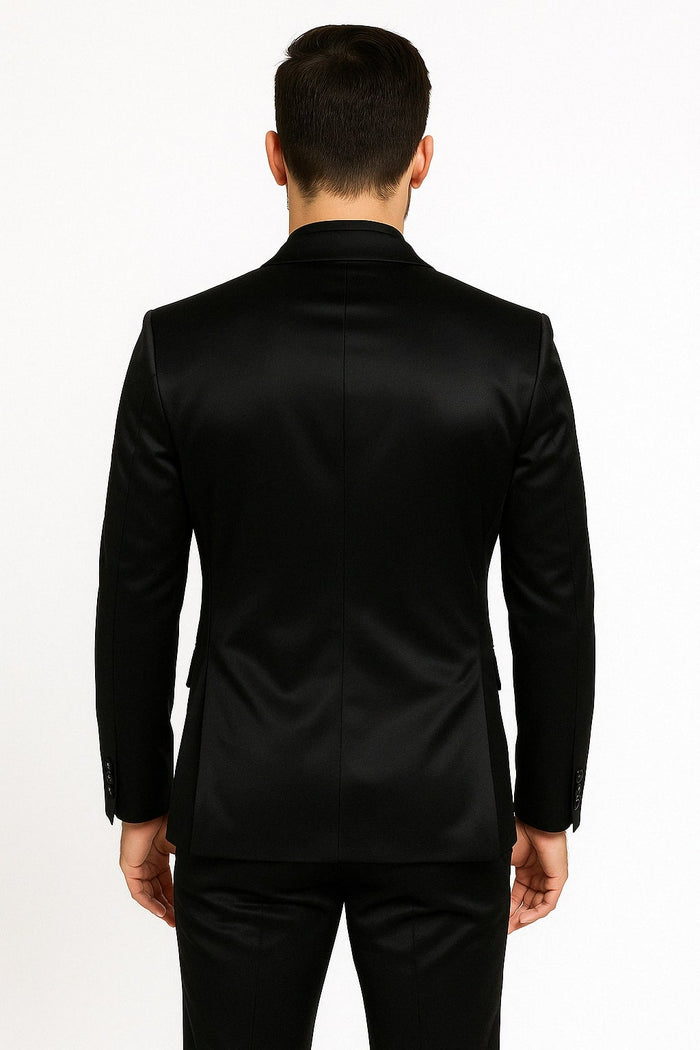 Black Satin Flex Slim Fit Two-Piece Suit