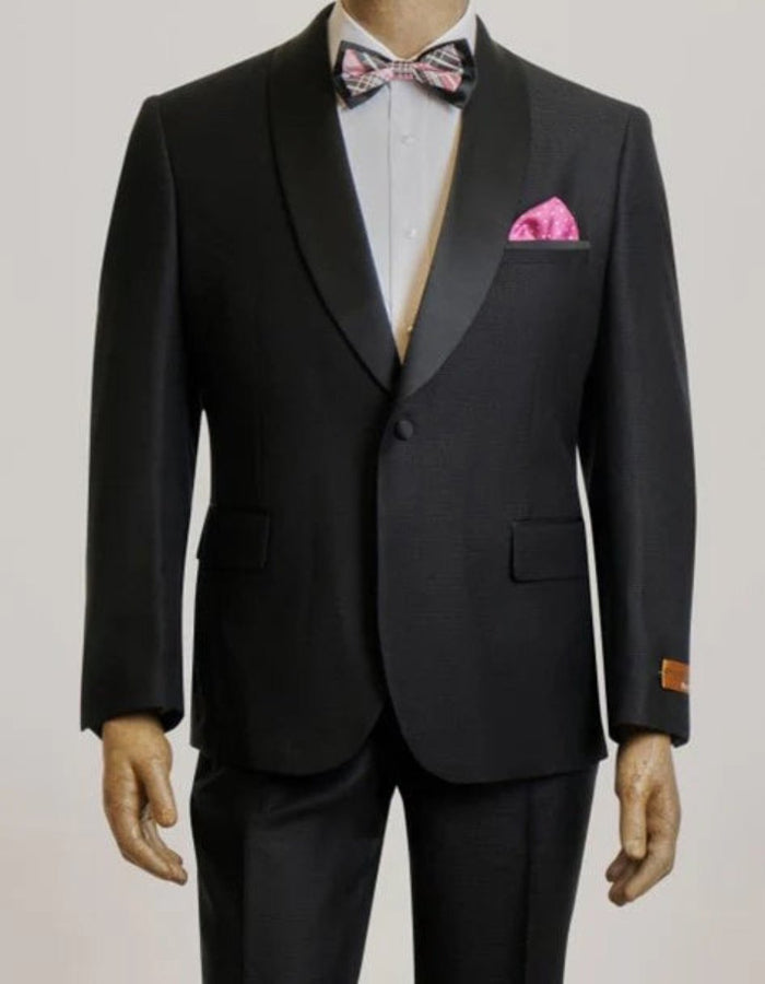 Modern Black Shawl Lapel Suit by Rossiman